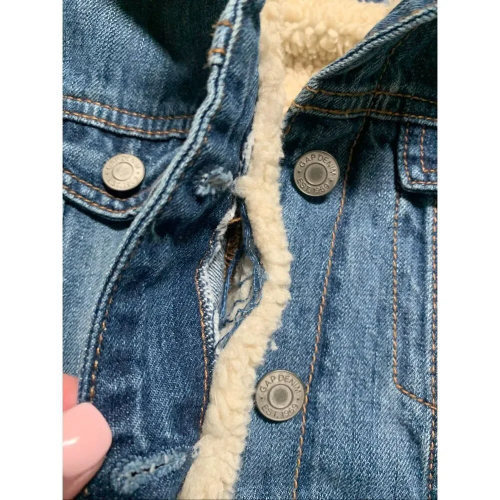 Gap kids Sherpa Lined Denim Jacket Medium Wash XXL